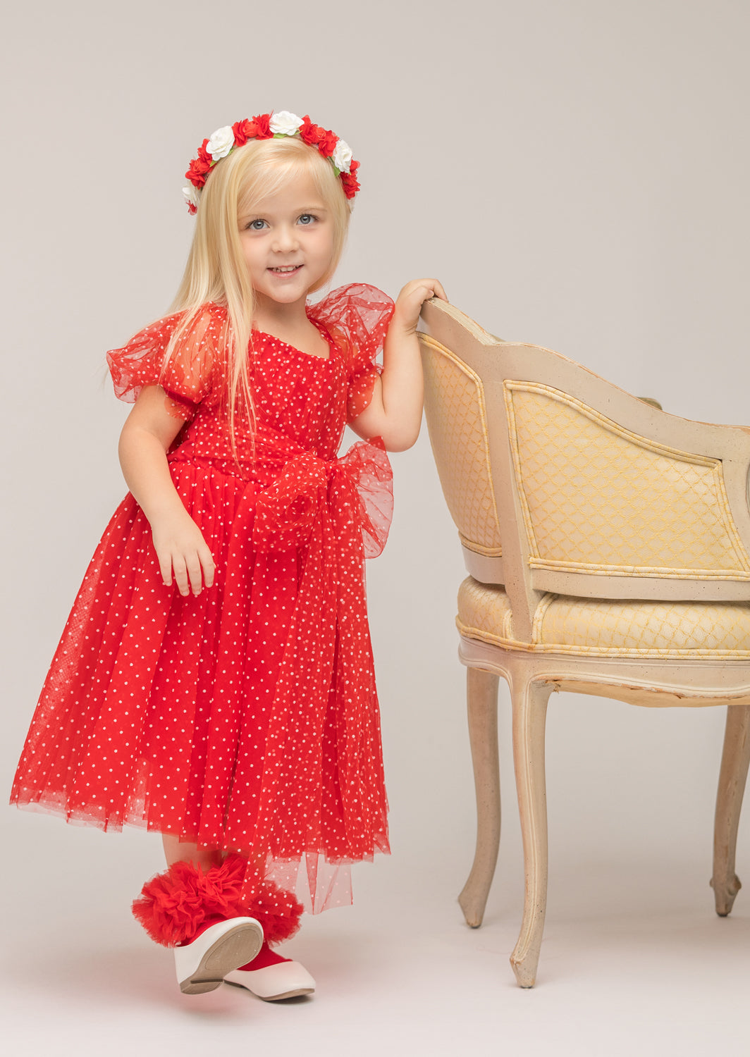 Red Petal Red Swiss Dot Party Dress