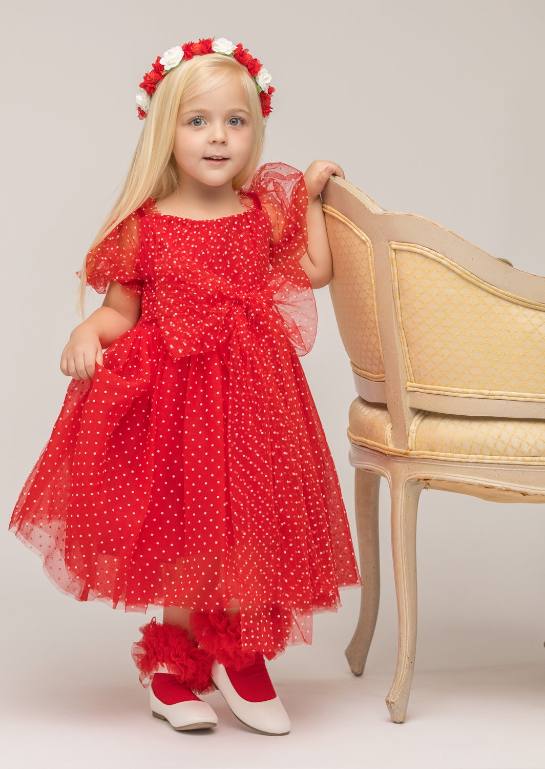 Red Petal Red Swiss Dot Party Dress