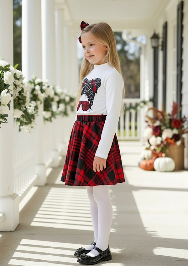 Red Plaid Bow Cutie Holiday Skirt Set