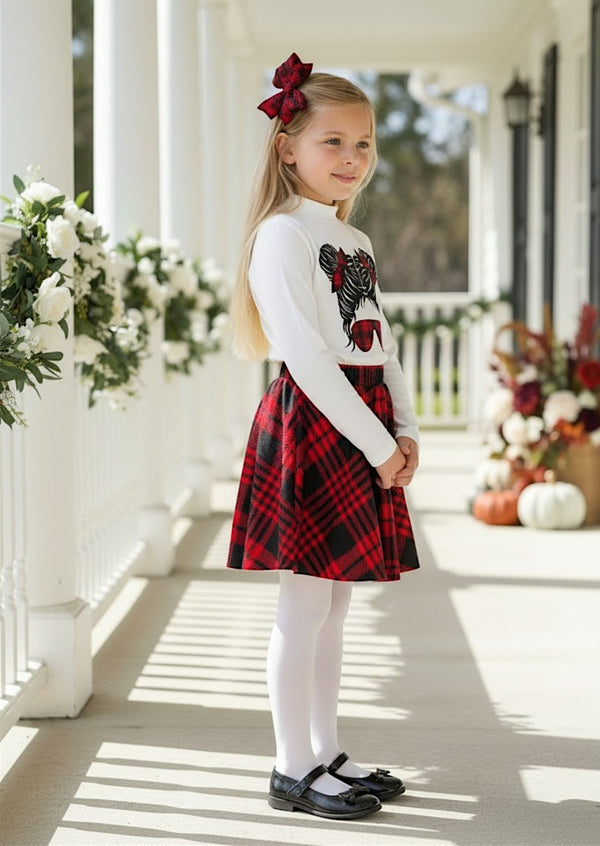 Red Plaid Bow Cutie Holiday Skirt Set
