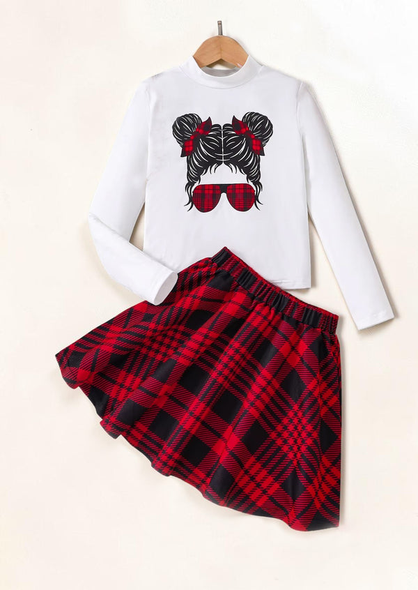 Red Plaid Bow Cutie Holiday Skirt Set