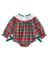 Santa Sleigh Red Plaid Christmas Romper
