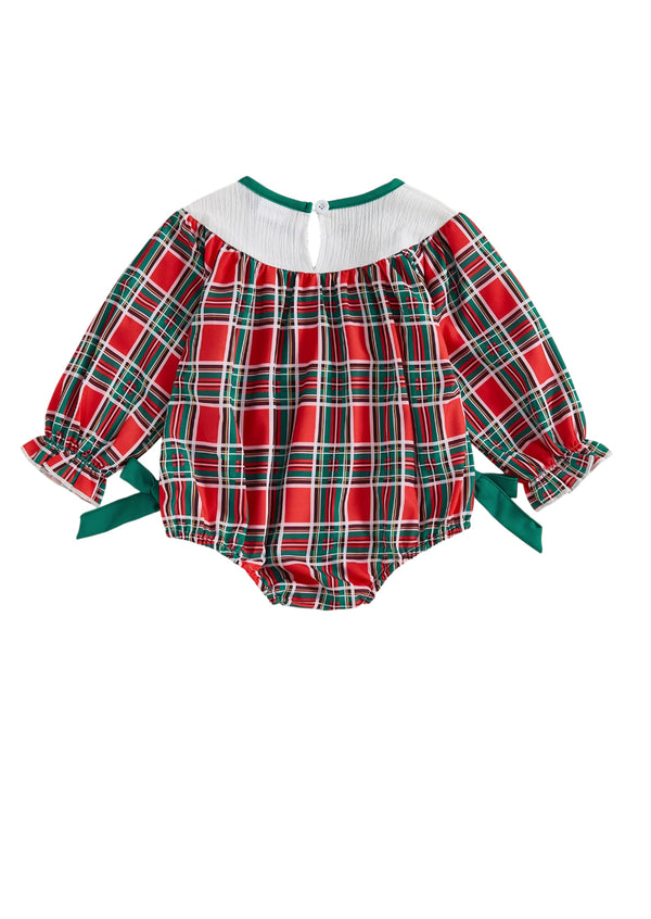 Santa Sleigh Red Plaid Christmas Romper