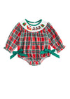 Santa Sleigh Red Plaid Christmas Romper