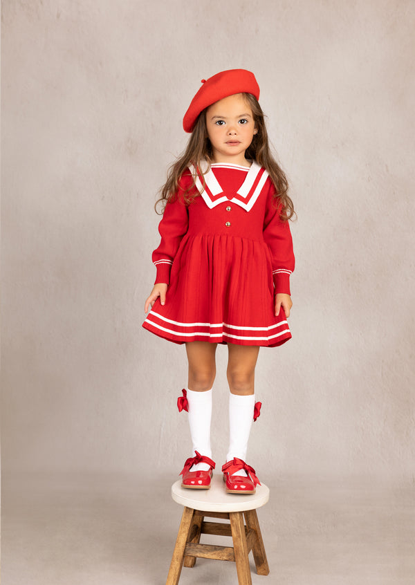 Toddler Girl Holiday Sailor Dress in Red