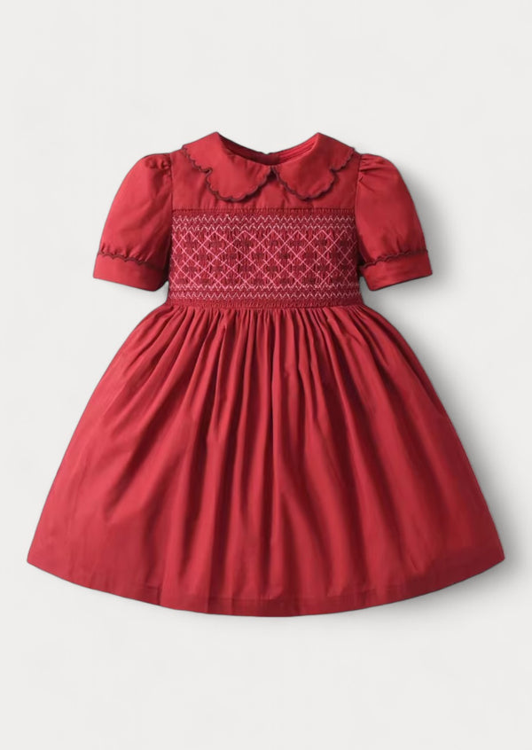 Girls red smocked Christmas dress