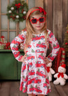 Christmas Tree Truck Twirl Dress || Red