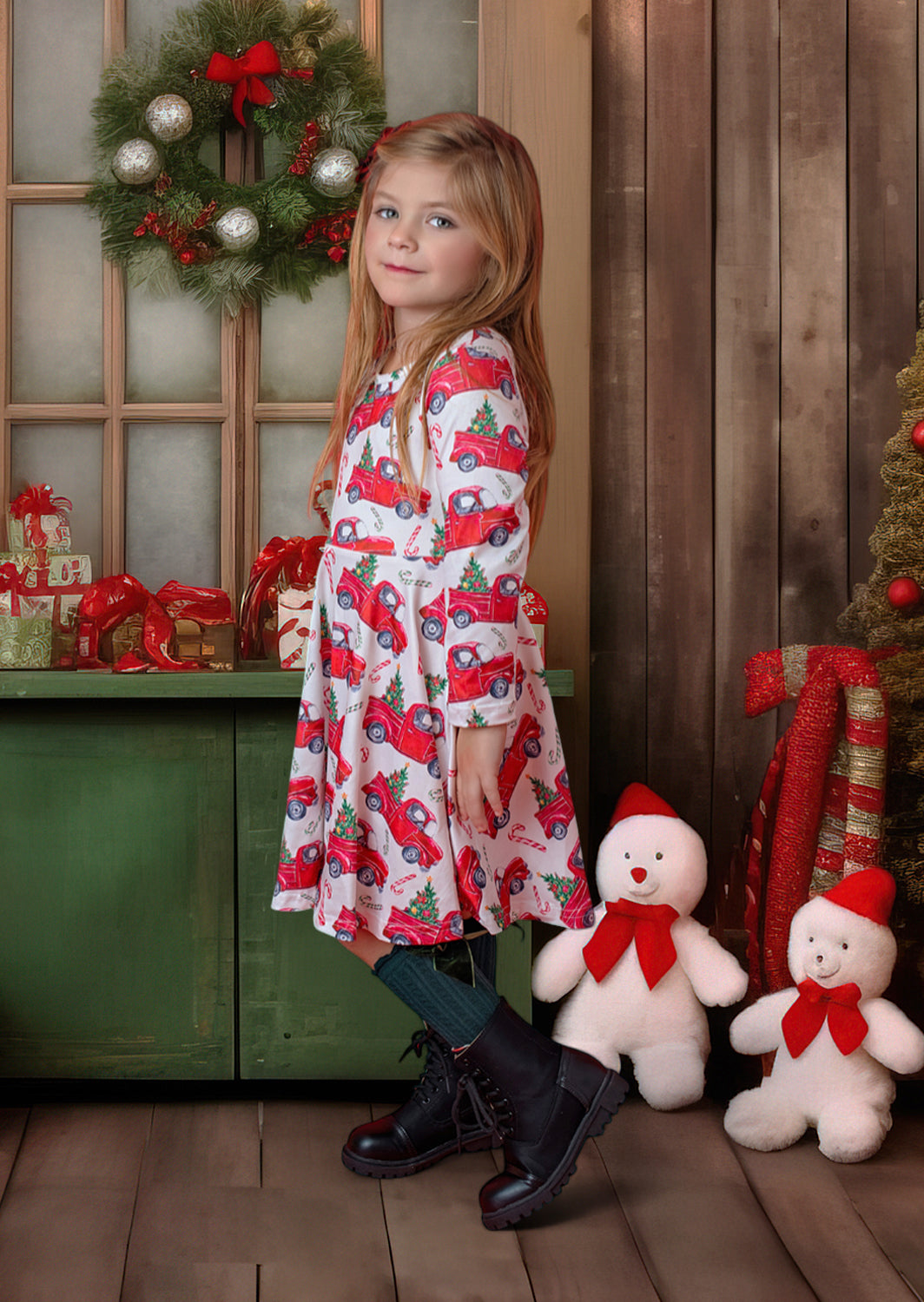 Christmas Tree Truck Twirl Dress || Red
