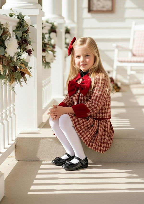 Girls Houndstooth Bow Skirt Set - Girls Fall Clothes & Outfits