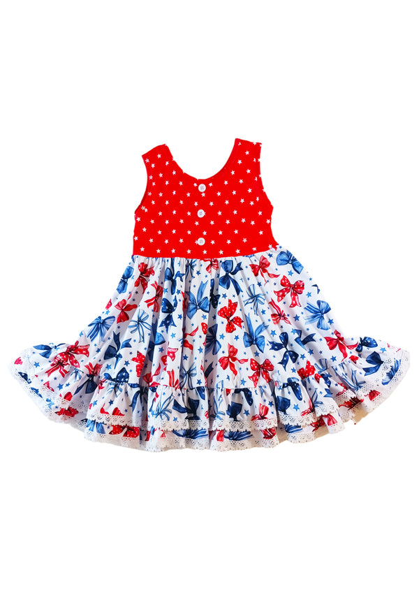 Bows & Dots Dress in Red White & Blue