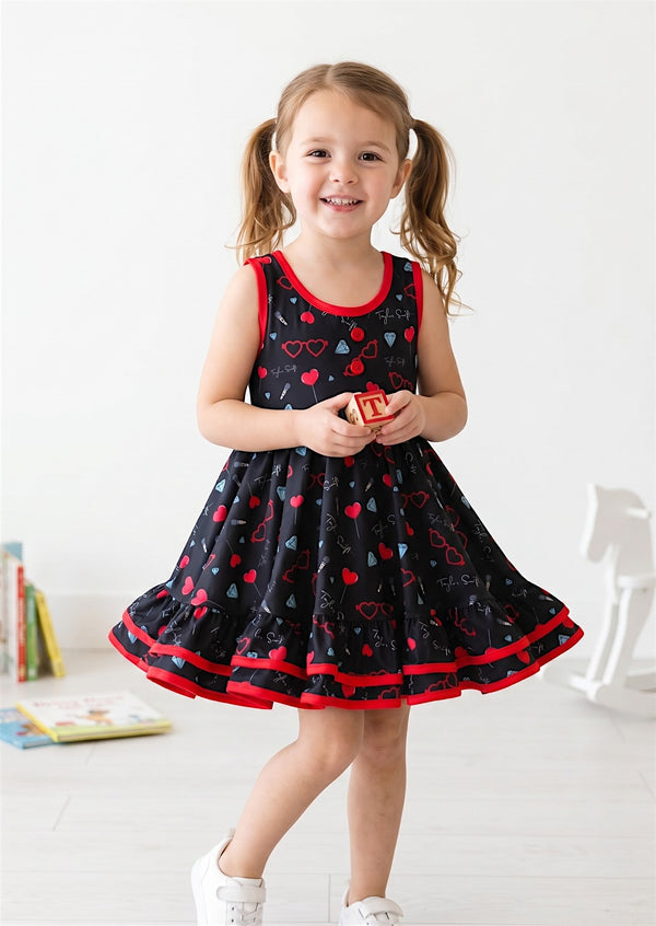 Red Black Candy Hearts Lollipop Twirl Dress