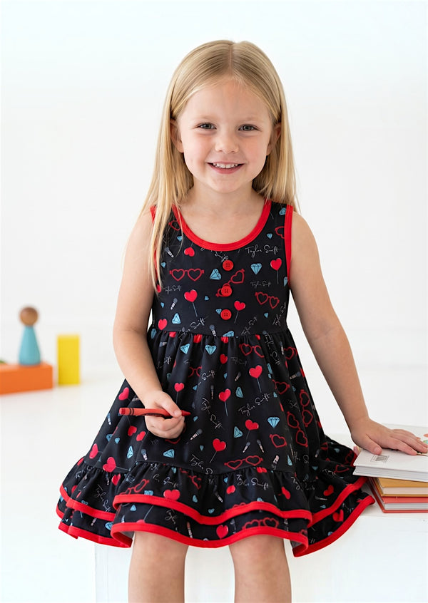 Red Black Candy Hearts Lollipop Twirl Dress
