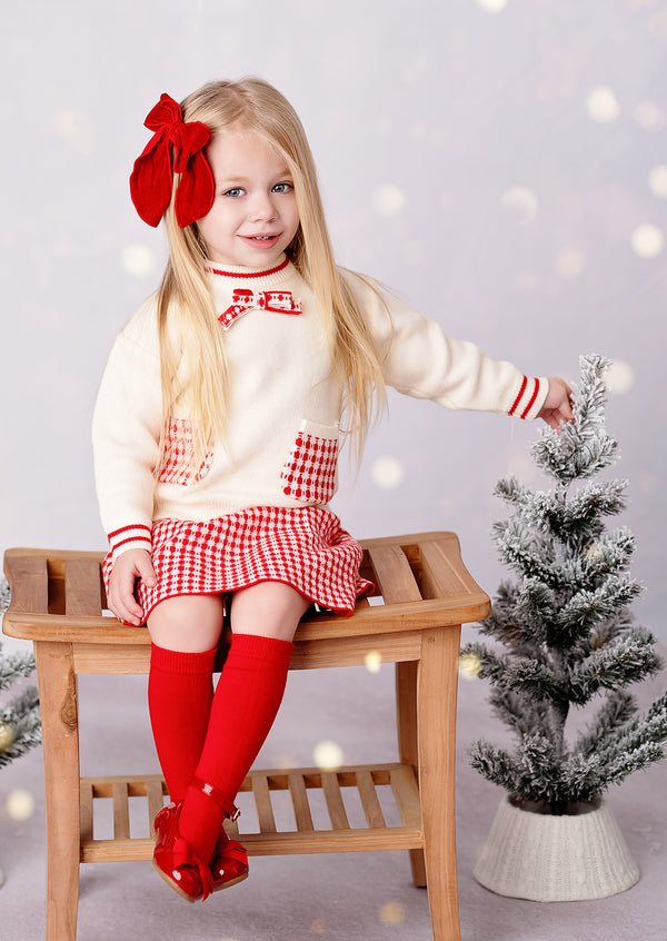 Girls Red Check Skirt Set