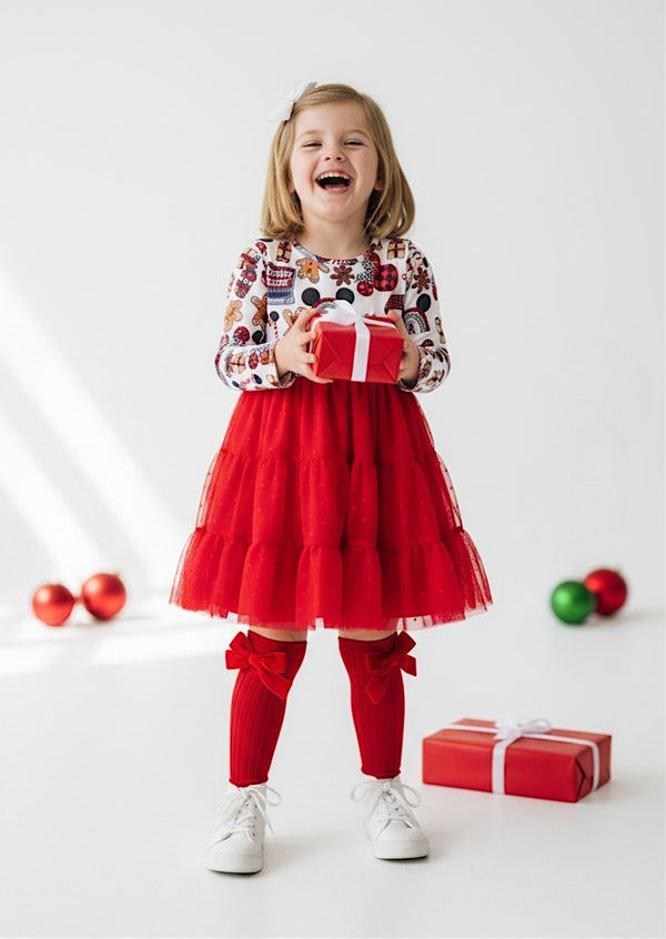 Girls Red Mouse Gingerbread Cookies Holiday Twirl Dress -Twirl Dresses