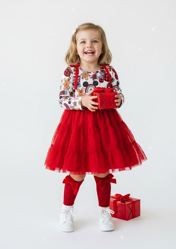 Girls Red Mouse Gingerbread Cookies Holiday Twirl Dress -Twirl Dresses