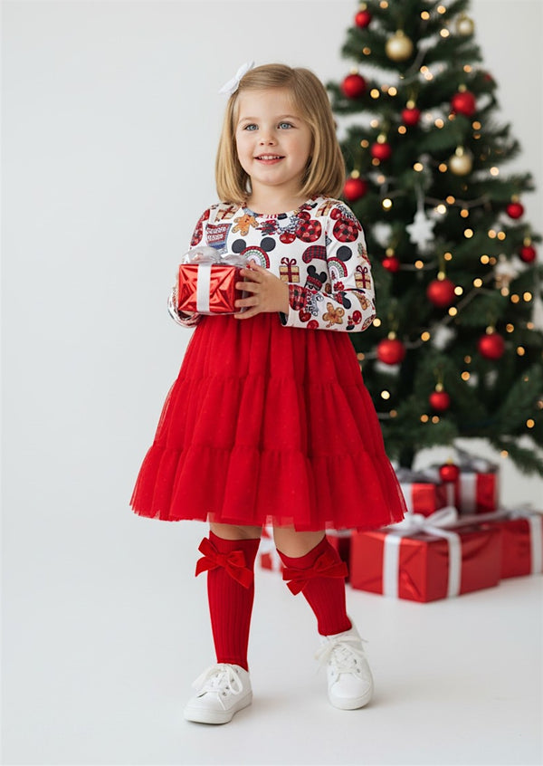 Girls Red Mouse Gingerbread Cookies Holiday Twirl Dress -Twirl Dresses