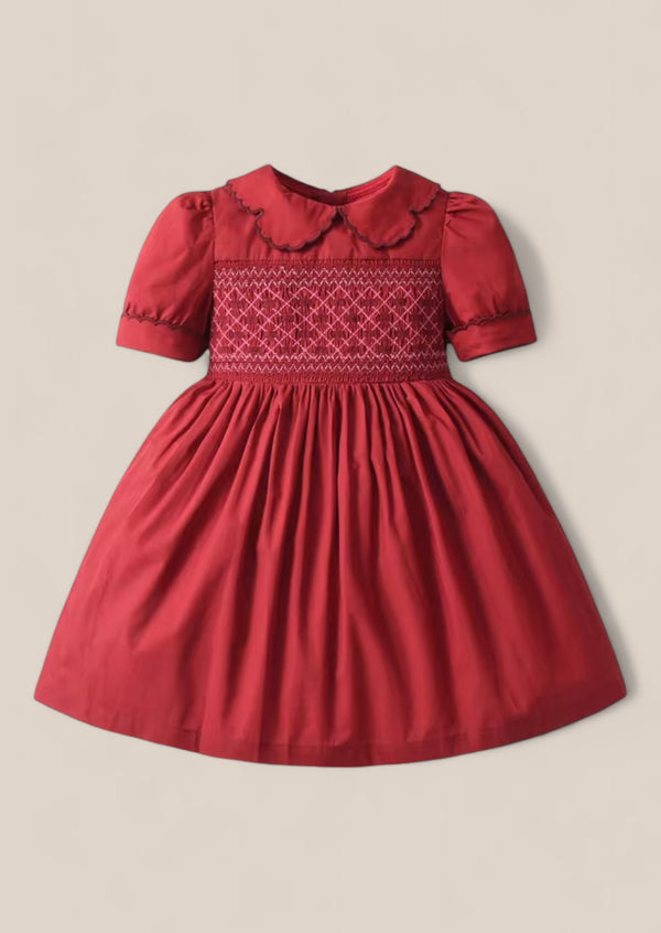 Girls red smocked Christmas dress