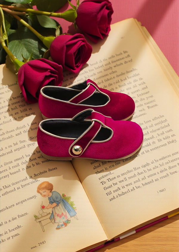 Rosehip Reverie Red Wine Suede T-Strap Flats