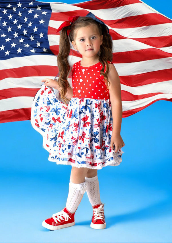 girls red white and blue dress Wangkekeji Girls' 4th Of July Print Flutter Sleeve Tiered Dress Red White & Blue Patriotic A Line Summer Dress With Pockets Comfortable Casual Party Dress For Toddler Cardigans for Toddler Girls 2t -