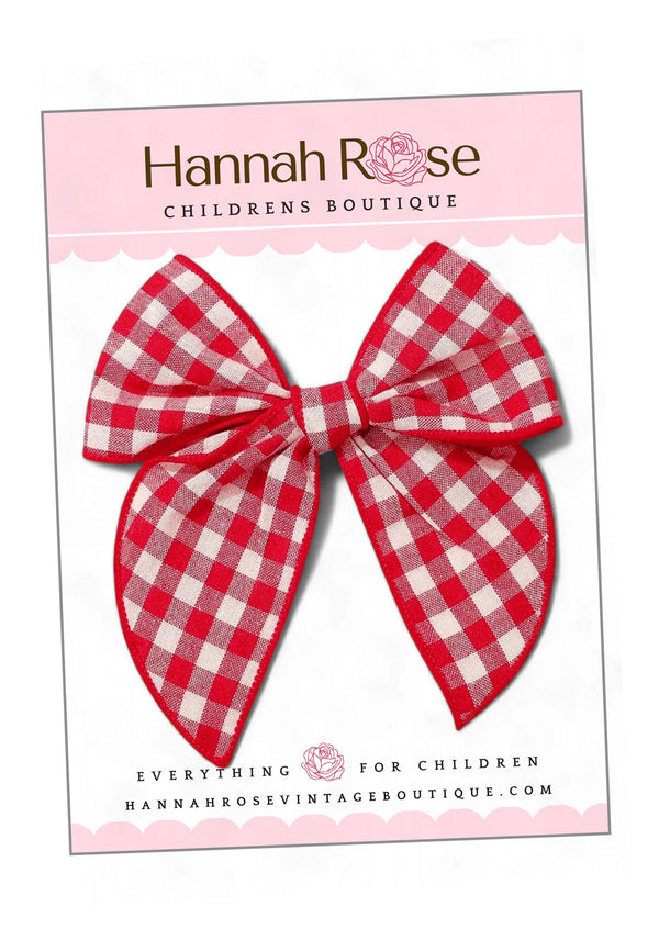 Girls Red Check Christmas Hair Bow