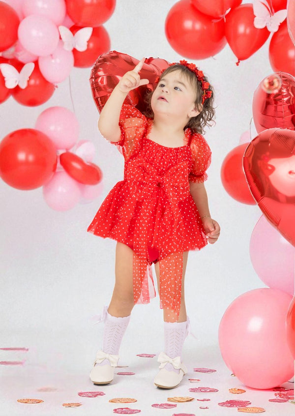 Baby Girl red cake smash outfit with balloons
