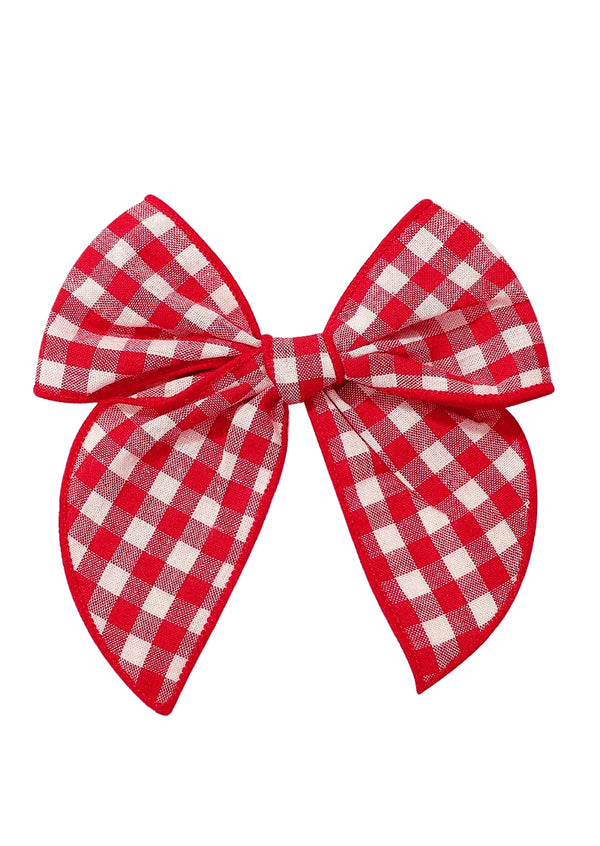 Girls red check Christmas hair bow