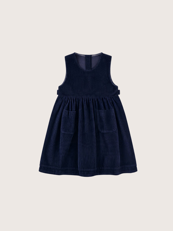 Honey Retro Corduroy Girls Pinafore Dress in Dark Blue
