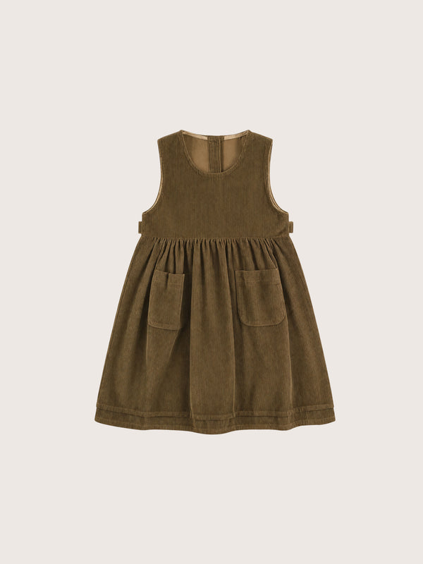Honey Retro Corduroy Girls Pinafore Dress in Army