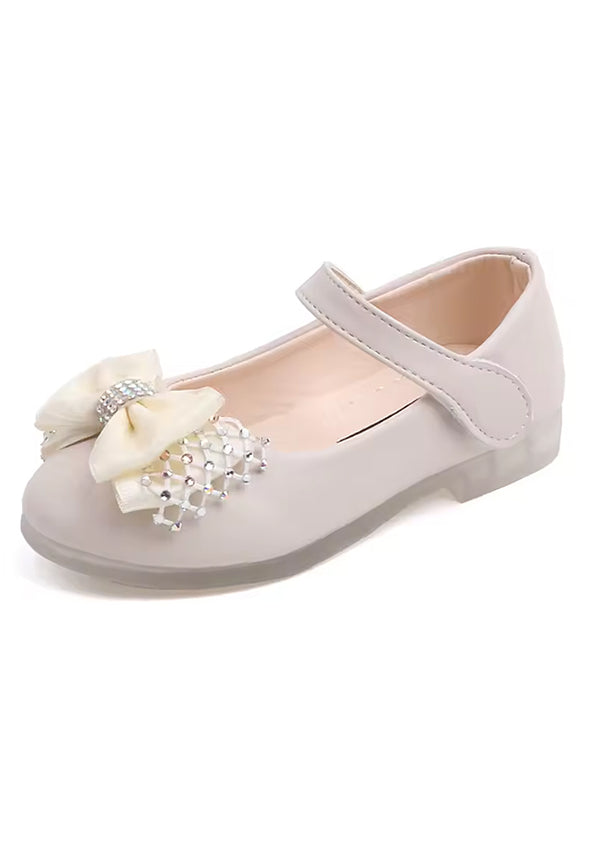 Rhinestone Bow Flats in Beige