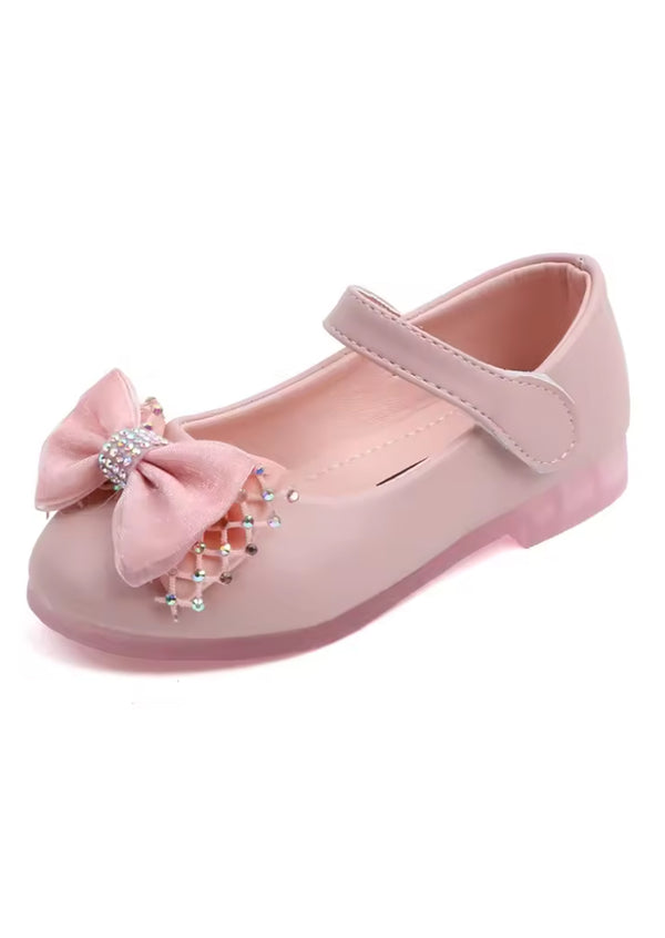 Rhinestone Bow Flats in Pink