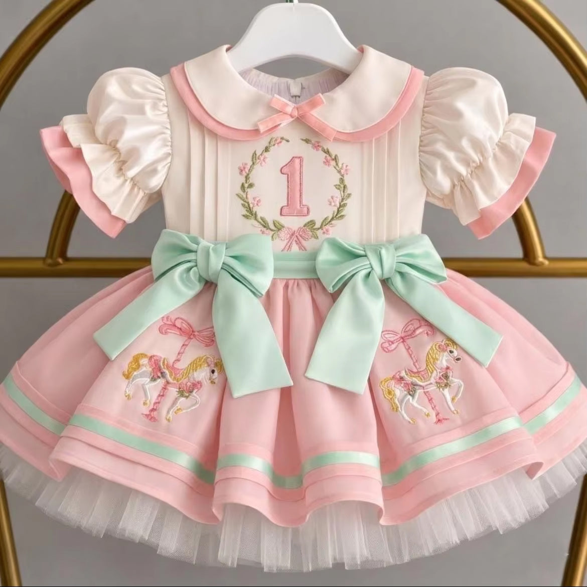 Pastel Carousel Custom Birthday Number Dress | Cake Smash Girl