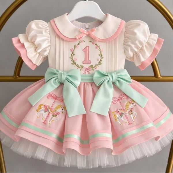 Pastel Carousel Custom Birthday Number Dress | Cake Smash Girl