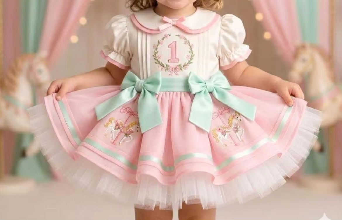 Pastel Carousel Custom Birthday Number Dress | Cake Smash Girl