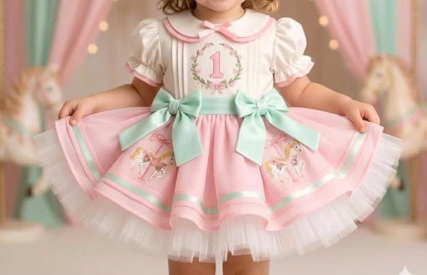 Pastel Carousel Custom Birthday Number Dress | Cake Smash Girl