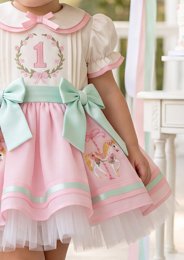 Pastel Carousel Custom Birthday Number Dress | Cake Smash Girl
