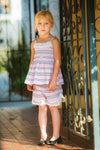 GIRLS - Arizona Pink Striped 2 Pc Shorts and Top Set - Hannah Rose Vintage Boutique