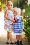 GIRLS - Arizona Blue Striped 2 Pc Shorts and Top Set - Hannah Rose Vintage Boutique