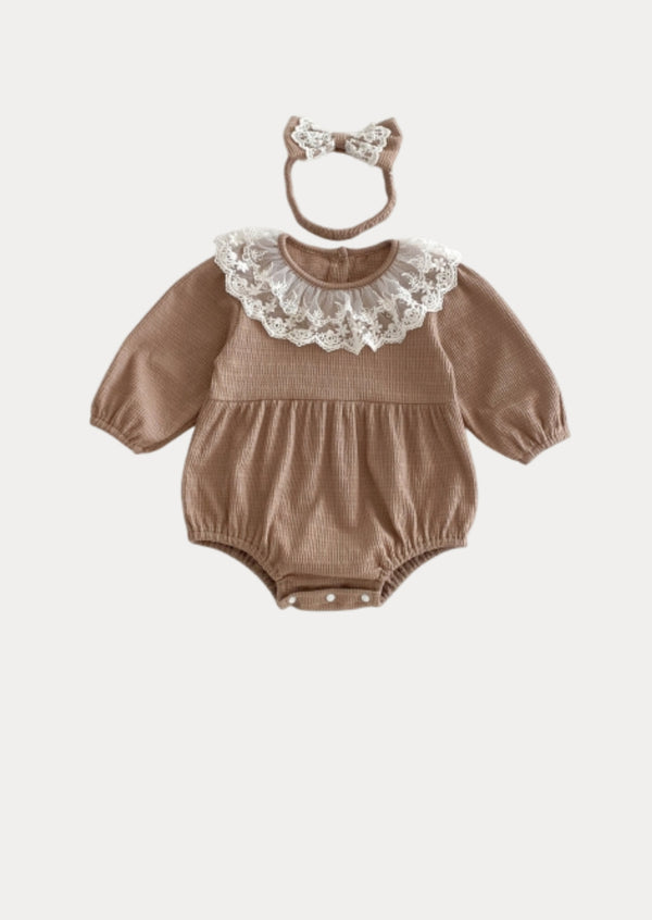 Mariana Textured Romper in Brown