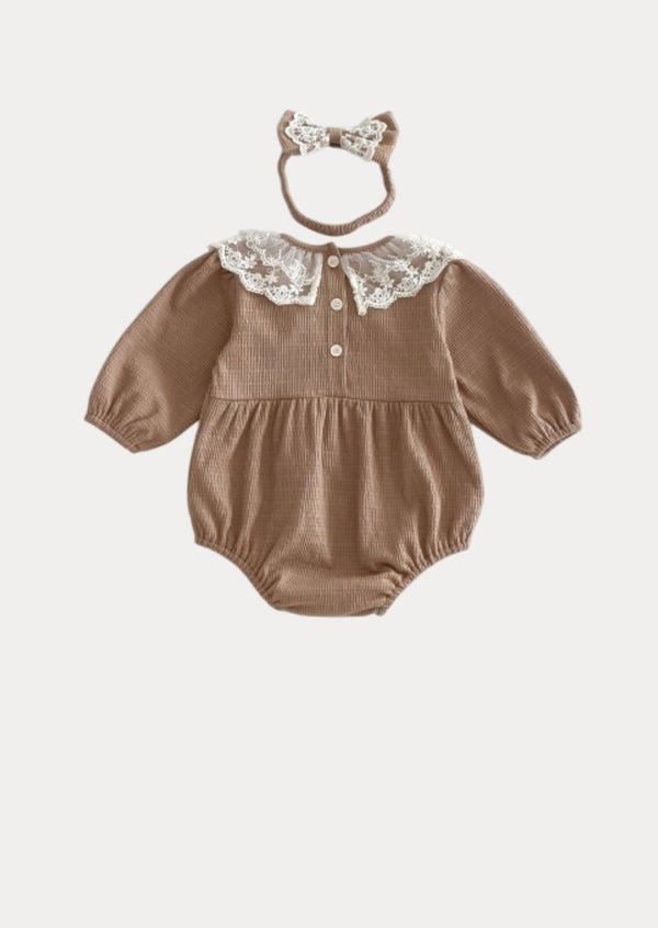 Mariana Textured Romper in Brown
