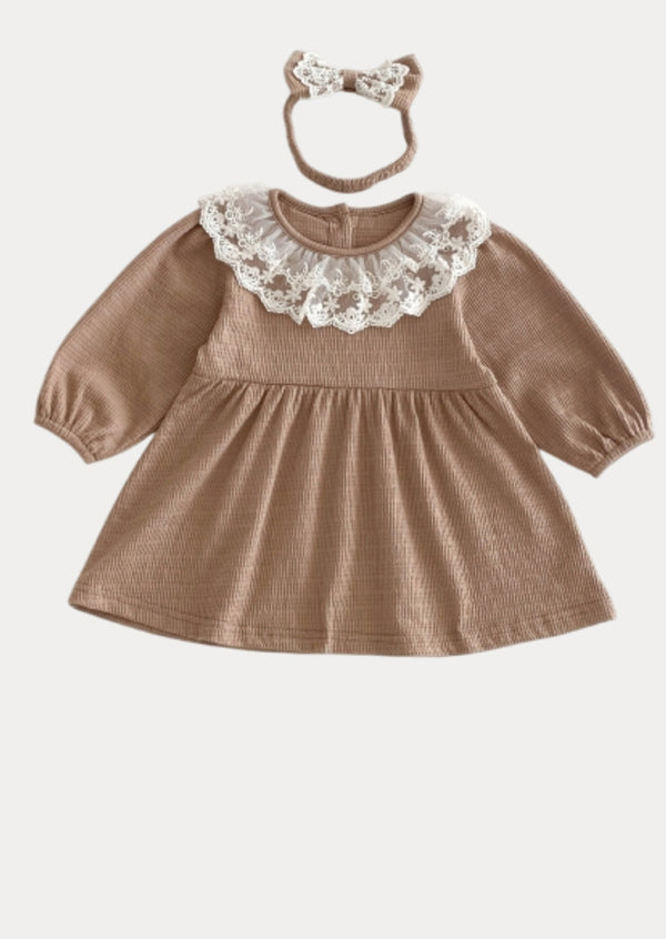 Mariana Long Sleeve Textured Dress in Brown