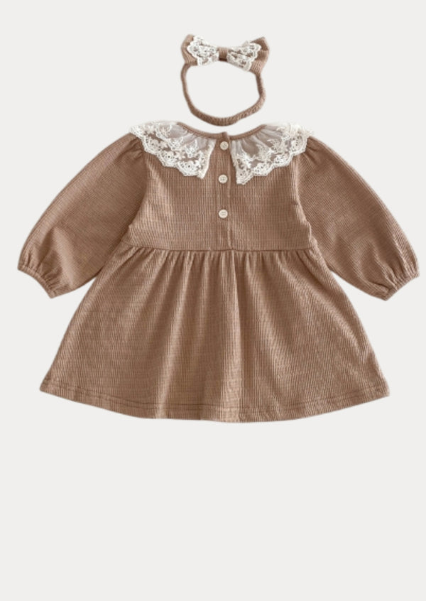 Mariana Long Sleeve Textured Dress in Brown