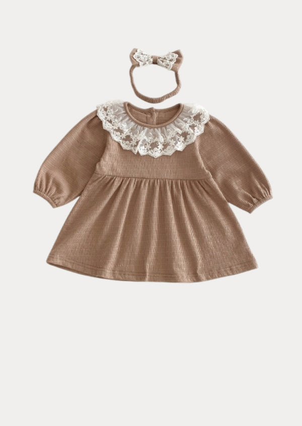 Mariana Long Sleeve Textured Dress in Brown