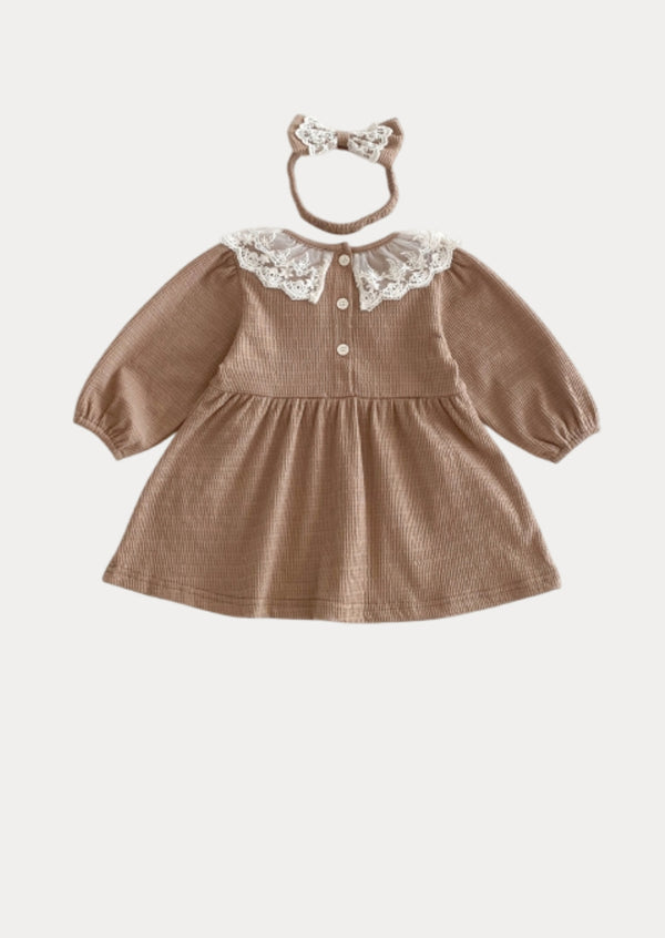 Mariana Long Sleeve Textured Dress in Brown