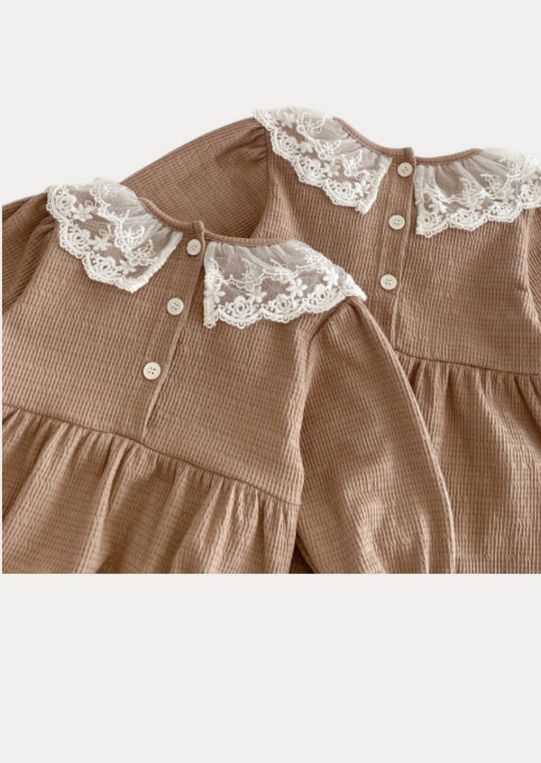 Mariana Long Sleeve Textured Dress in Brown