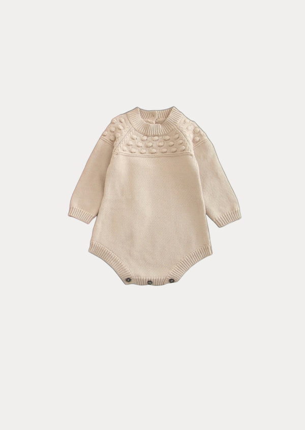 Romy Baby Girl Knit Romper in Beige