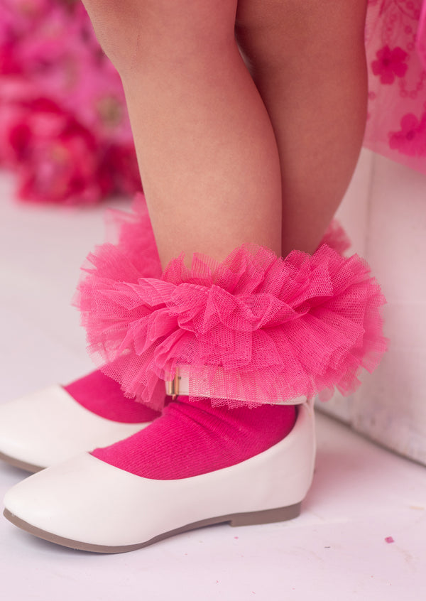 Rosabella Radiance Hot Pink Pom Pom Ruffle Socks