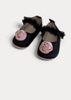 Satin Rose Flats Baby Shoes in Black
