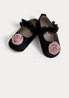 Satin Rose Flats Baby Shoes in Black