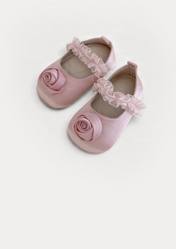 Satin Rose Flats Baby Shoes in Pink