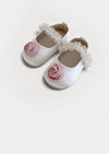 Satin Rose Flats Baby Shoes in White